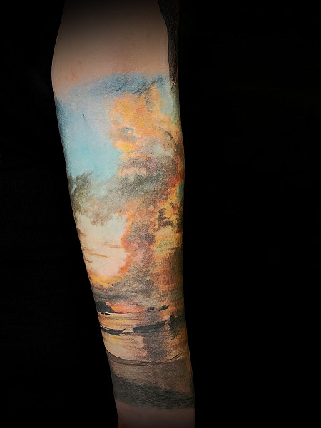 TATTOO · TATTOO ARM · Mann · Realismus · Andi · Sonnenuntergang Meer